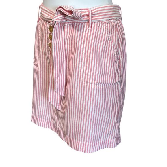 Talbots Linen Striped Short Skirt Sz 10P Pink Tie Waist w Pockets Cute & Soft - Picture 3 of 6